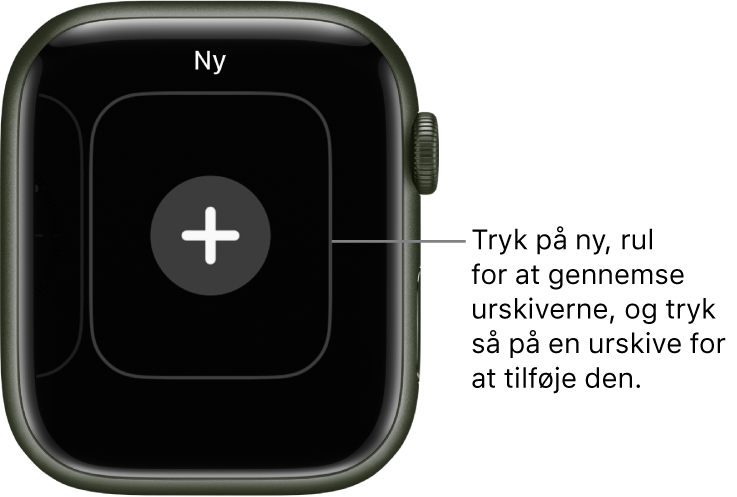 Skærm til en ny urskive med en plusknap i midten. Tryk for at tilføje en ny urskive.