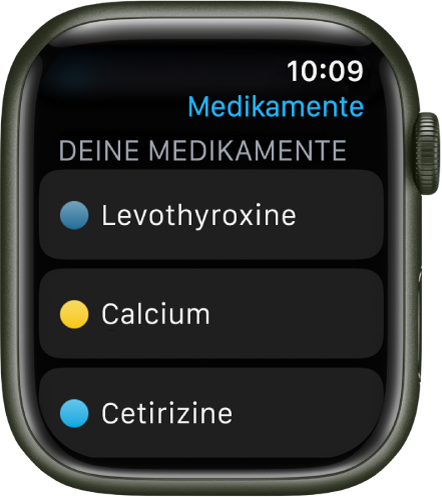 Die App „Medikamente“ mit einer Liste aller Medikamente.
