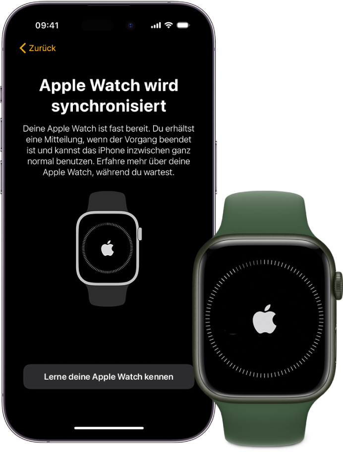 Ein iPhone und eine Apple Watch beim Synchronisieren.