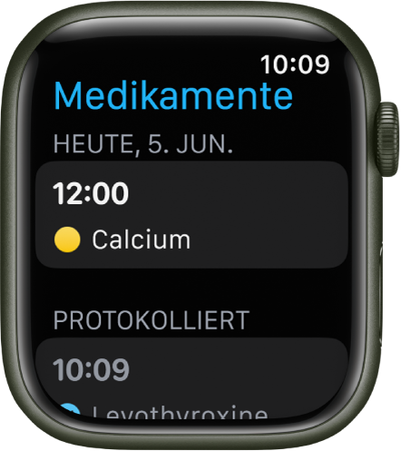 Die App „Medikamente“ mit einer Liste der erfassten Medikamente.