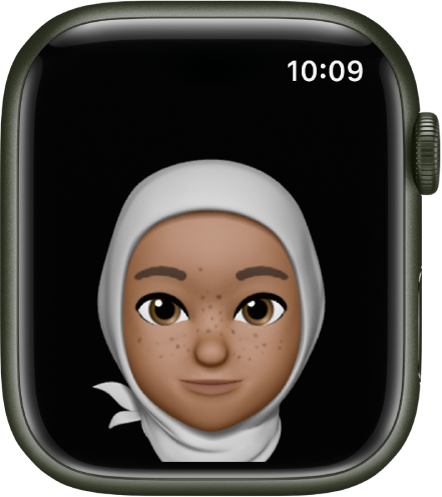 Die App „Memoji“ auf der Apple Watch mit einem Gesicht.