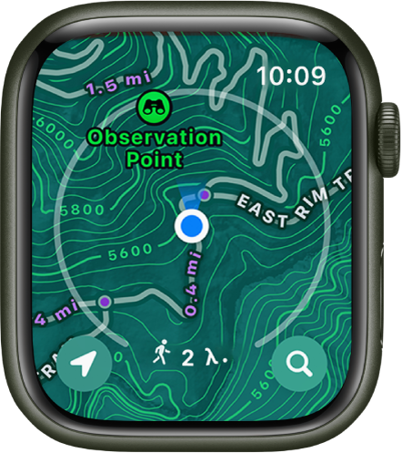 Το Apple Watch όπου φαίνεται ένας τοπογραφικός χάρτης.