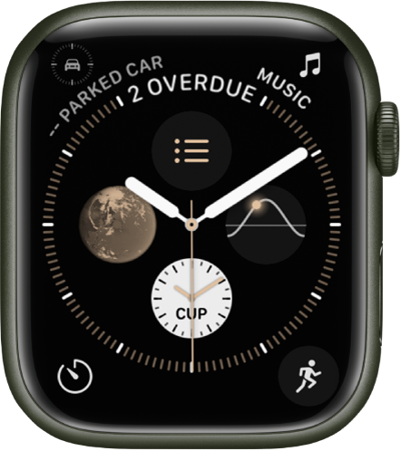 The Infograph watch face showing complications in each corner and four subdials in the middle.