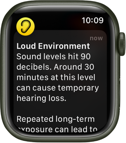 Apple Watch showing a Noise notification. The icon for the app associated with the notification appears at the top left. You can tap it to open the app.