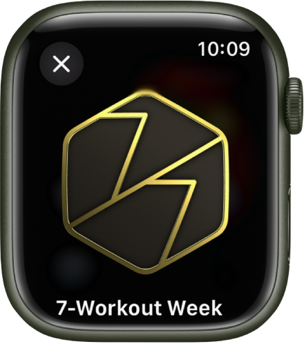 An award achievement showing on Apple Watch. Below the award is a description of the award. You can drag to rotate the award.