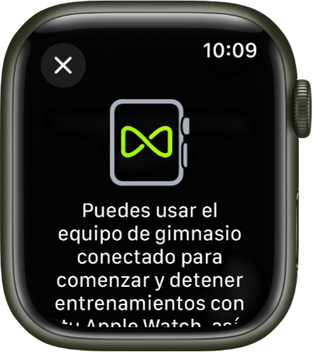 Una pantalla de enlace que aparece cuando enlazas tu Apple Watch con un equipo de gimnasio.