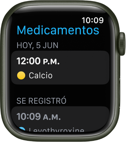 La app Medicamentos mostrando medicamentos programados y registrados.