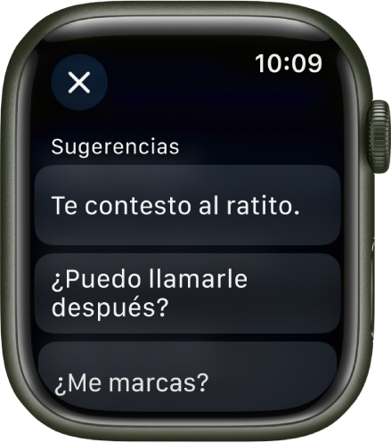 La app Mail mostrando tres respuestas inteligentes.