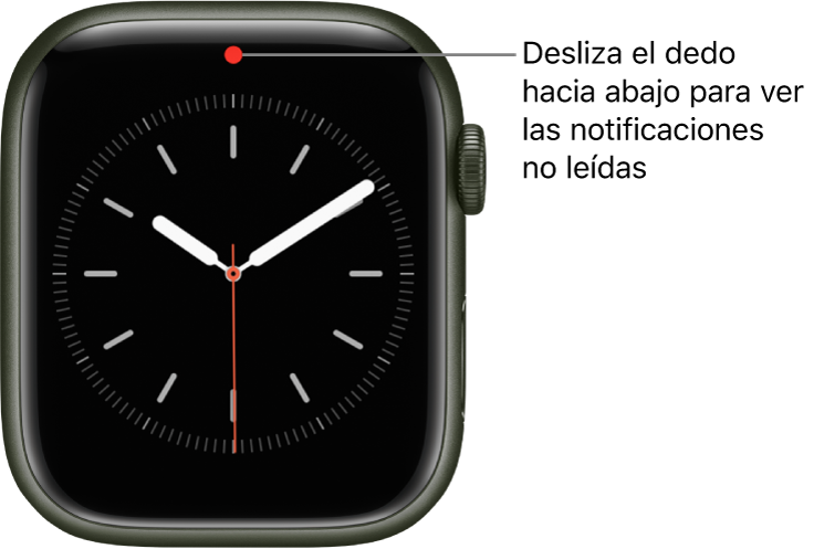 Se muestra un punto rojo en la parte superior central de la esfera cuando tienes una notificación sin leer.