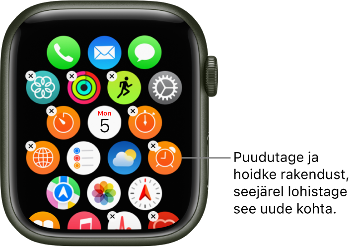 Apple Watchi Home Screen-kuva võrgustikvaates.