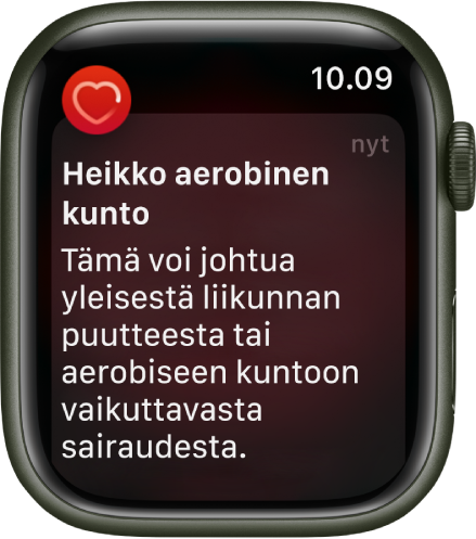 Syke-hälytys, joka kertoo heikosta aerobisesta kunnosta.