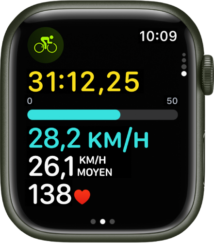 L’écran Exercice affichant les mesures pour un exercice de vélo en plein air.