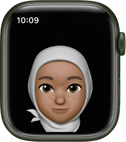 היישום Memoji ב‑Apple Watch שבו מוצגים פנים.