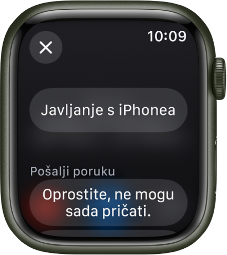 Aplikacija Telefon s prikazom opcija za dolazni poziv. Tipka Odgovori na iPhoneu nalazi se na vrhu, a predloženi odgovor nalazi se u ispod.