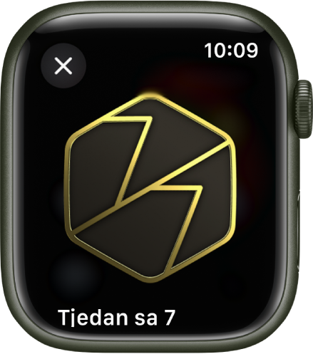 Na Apple Watchu se prikazuje nagradno dostignuće. Ispod nagrade nalazi se opis nagrade. Možete rotirati nagradu povlačenjem.