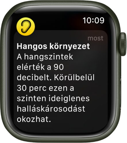 Az Apple Watch egy zajértesítéssel. Az értesítéshez kapcsolódó app ikonja a bal felső részen jelenik meg. Ha az ikonra koppint, megnyithatja az appot.