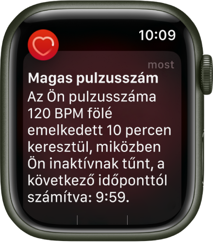 Pulzusszámra vonatkozó figyelmeztetés, magas pulzusszámmal.