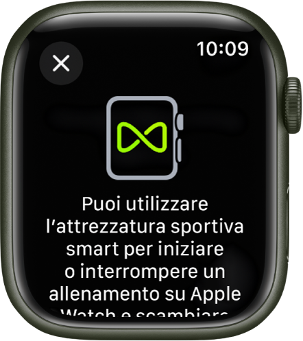 La schermata di abbinamento che viene visualizzata quando abbini Apple Watch alle attrezzature sportive.
