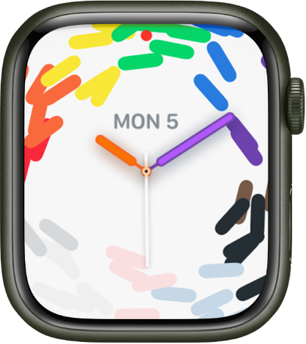 Laikrodžio ciferblatas „Pride Celebration“, naudojantis viso ekrano stilių.