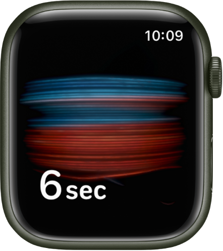 „Blood Oxygen“ ekranas, kuriame atliekamas matavimas; skaičiuojama nuo 6 sekundžių mažėjančia tvarka.