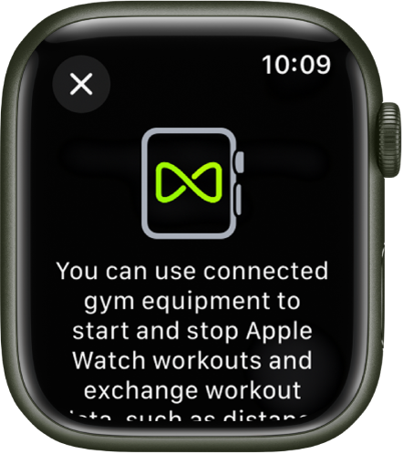 Susiejimo ekranas, kuris pasirodo susiejus „Apple Watch“ su sporto įranga.