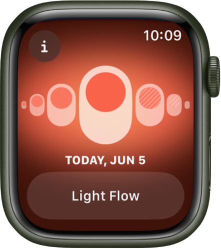 „Apple Watch“, kuriame rodomas „Cycle Tracking“ ekranas.