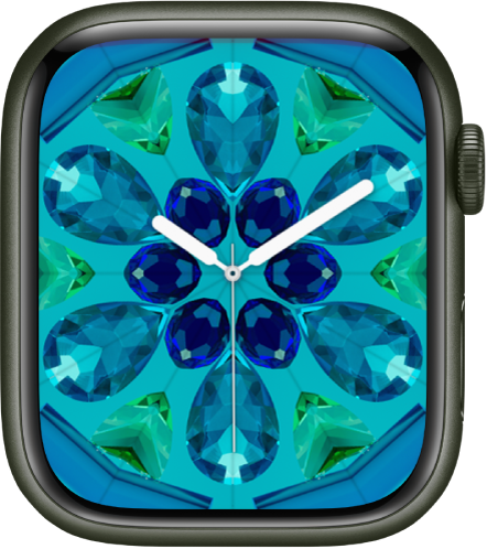Laikrodžio ciferblatas „Kaleidoscope“: galite įtraukti valdiklių ir koreguoti laikrodžio ciferblato motyvus.