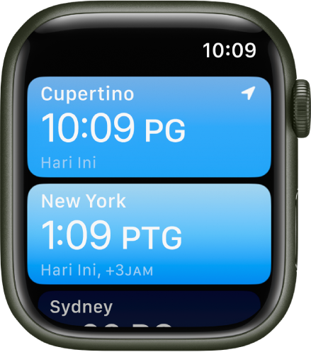 App Jam Dunia dengan senarai bandar.