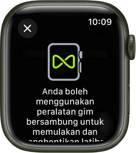 Skrin berpasangan yang kelihatan apabila anda memasangkan Apple Watch anda dengan peralatan gim.