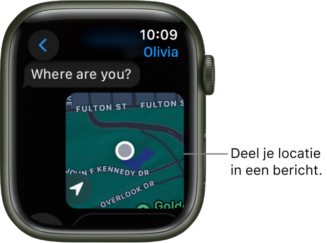 De Berichten-app met een kaart met iemands gemarkeerde locatie.