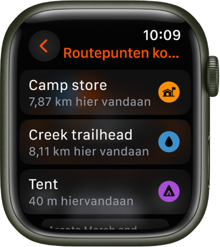 De Kompas-app met een lijst met routepunten.
