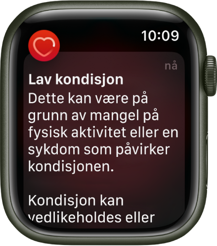 Et Puls-varsel som viser lav kondisjon.