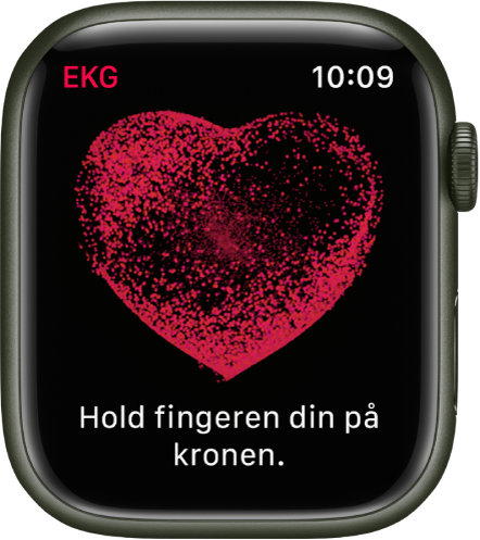 EKG-appen som viser et bilde av et hjerte med ordene «Hold fingeren din på kronen.»