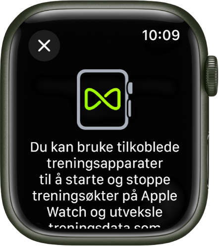En sammenkoblingsskjerm som vises når du sammenkobler Apple Watch med treningsapparater.