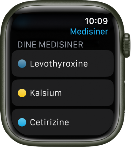 Medisiner-appen som viser en liste over alle medisinene.