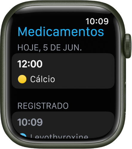 O app Medicamentos mostrando uma lista dos medicamentos registrados.