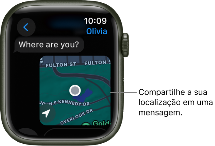 App Mensagens mostrando um mapa com a localização de uma pessoa marcada.