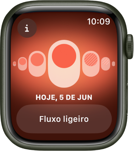 Apple Watch, com o Seguimento do ciclo no ecrã.