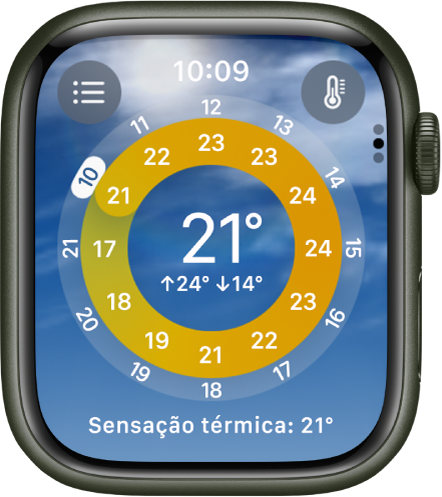 O ecrã “Estado do tempo” na aplicação Meteorologia.