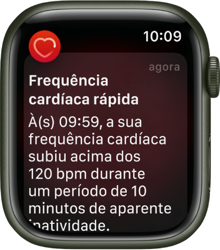 Um aviso de frequência cardíaca a indicar uma frequência cardíaca rápida.