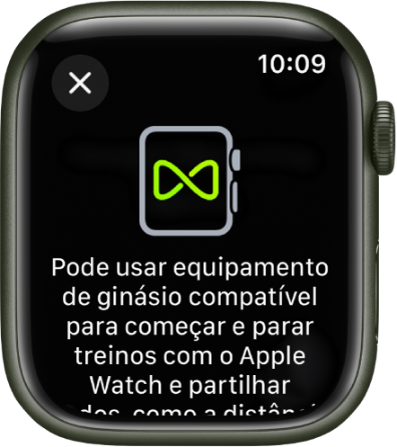 Um ecrã de emparelhamento que aparece quando emparelha o Apple Watch com equipamento de ginásio.