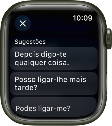 A aplicação Mail a mostrar três respostas inteligentes.