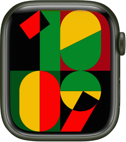 O mostrador “Mosaico (união)”, com a hora atual no centro do ecrã.