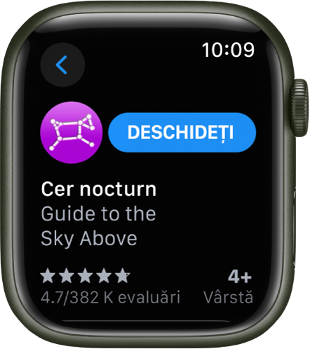 O aplicație este afișată în aplicația App Store pe Apple Watch.