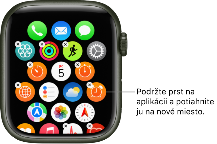 Plocha hodiniek Apple Watch v zobrazení Mriežka.
