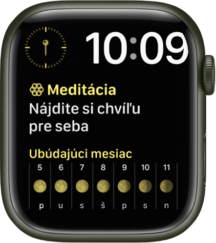 Ciferník Modulárny – duo s digitálnymi hodinami vpravo hore a tromi komplikáciami: vľavo hore Kompas, v strede Meditácia a dole Fáza mesiaca.