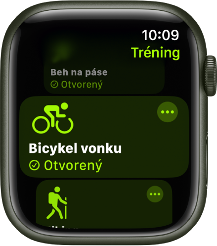Obrazovka apky Tréning so zvýrazneným tréningom Bicyklovanie.