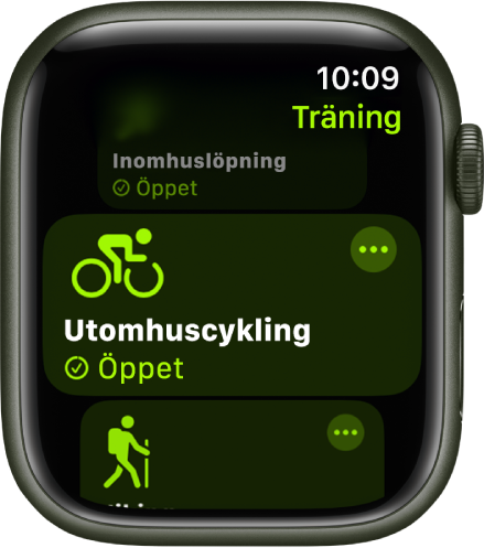 Skärmen Träning med träningen Utomhuscykling markerad.