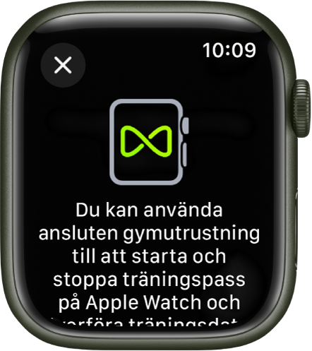 En parkopplingsskärm som visas när du parkopplar Apple Watch med gymutrustning.