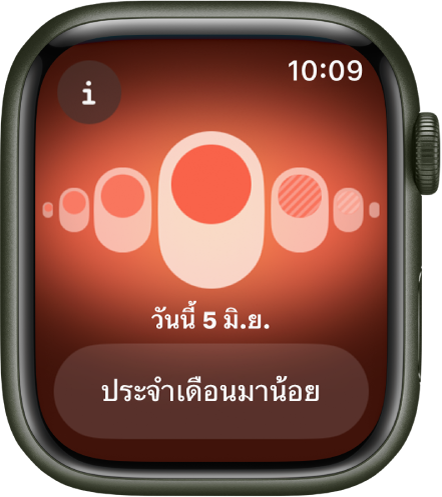 Apple Watch ที่แสดงหน้าจอการติดตามรอบเดือน